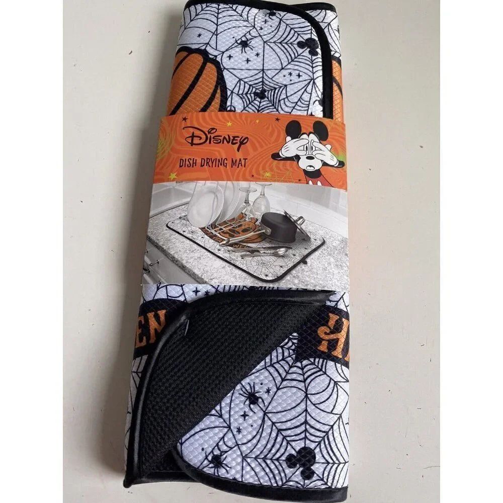 Disney Mickey Mouse Halloween Dish Drying Mat 16”x18” Spider Web Pumpkin NEW